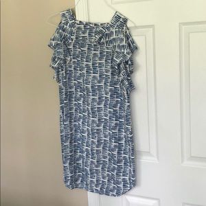 White and blue print dress